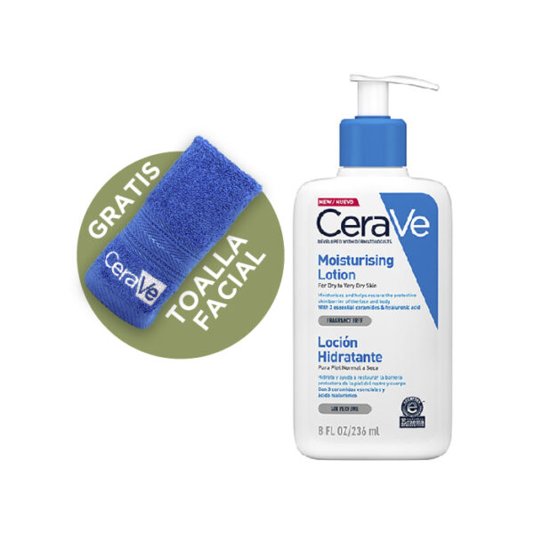 Pack CERAVE moisturising Lotion 236ml GRATIS toalla facial ARCAMIA
