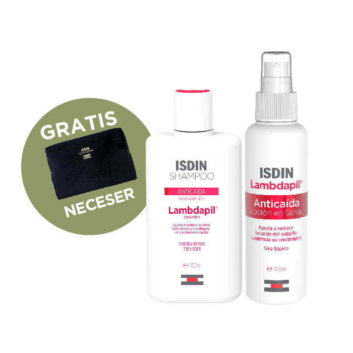 Pack ISDIN Shampoo Lambdapil Anti – Hair Loss 200ml + ISDIN Lotion Lambdapil 125ml + GRATIS neceser ISDIN