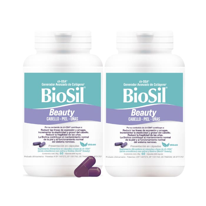 Pack 2×1 BioSil Beauty + Biotina 60 cápsulas Generador de Colágeno