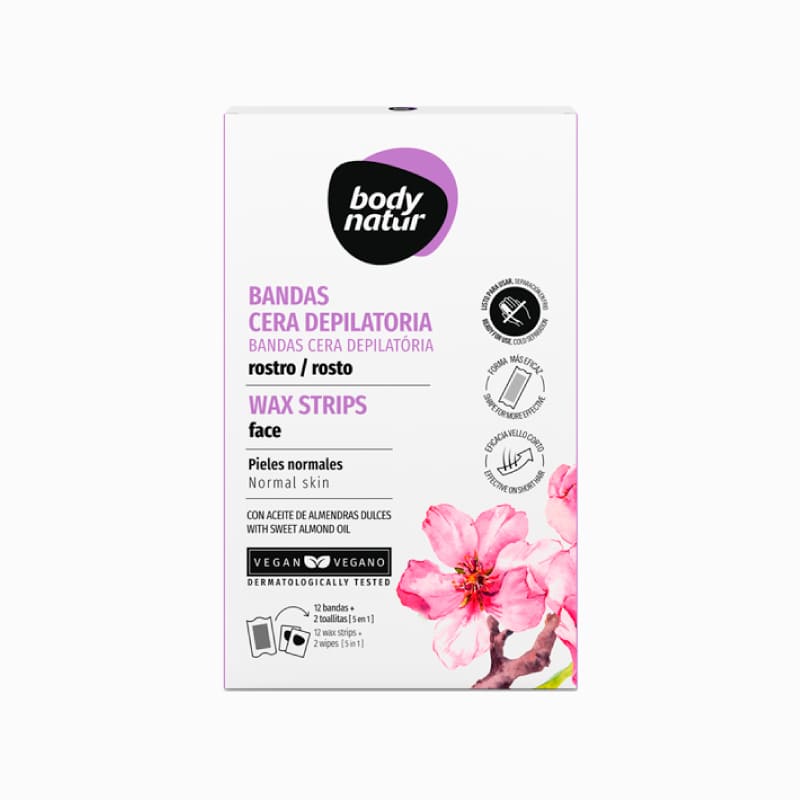 BODY NATUR – Bandas cera depilatoria facial pieles normales x 12